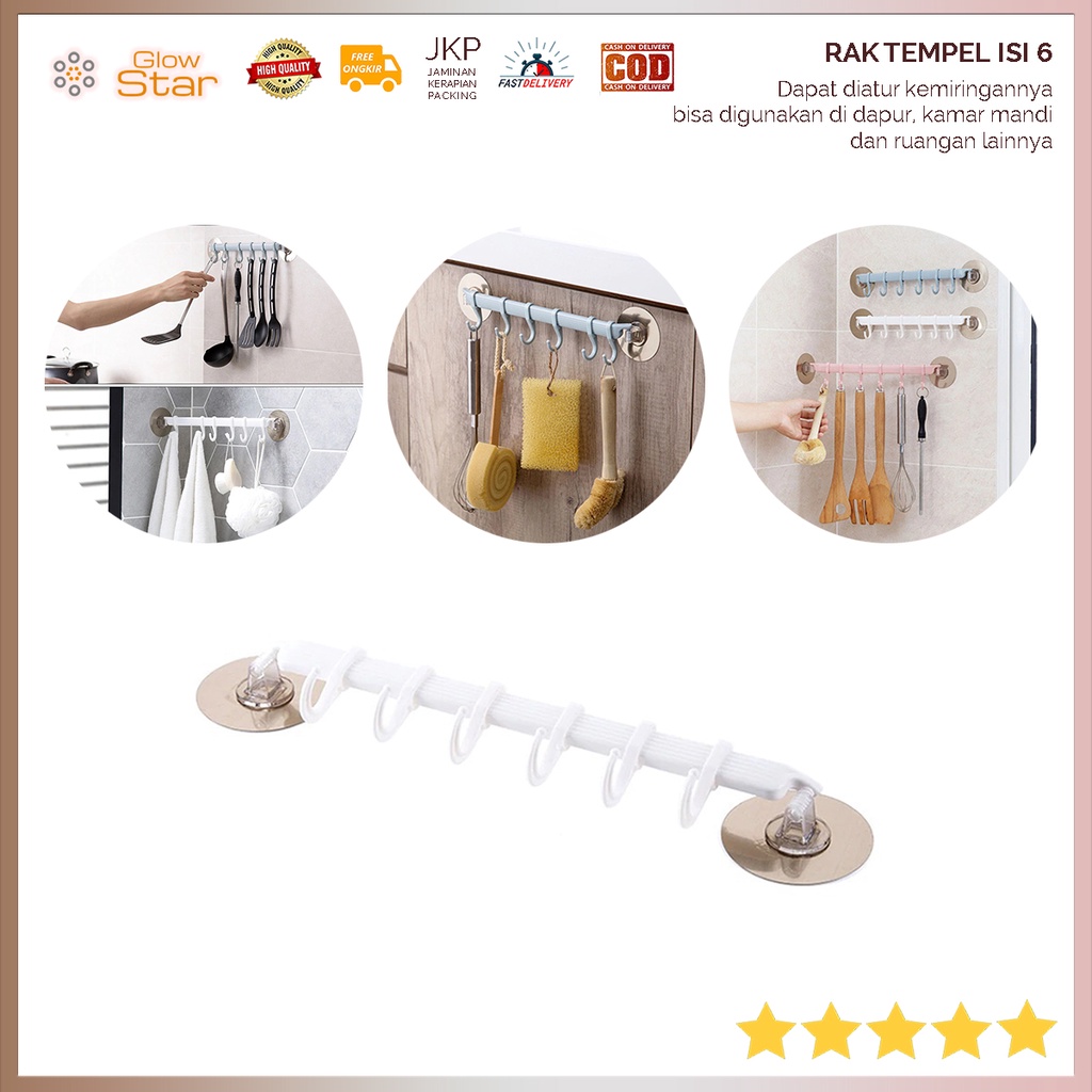 Rak Gantungan Peralatan Dapur 6 Hole Strong Adhesive Hook