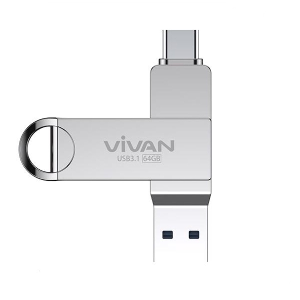 Vivan OTG Flashdisk 64 GB VOC264 - 32 GB VOC232 USB to Type C Metal Silver USB 3.1