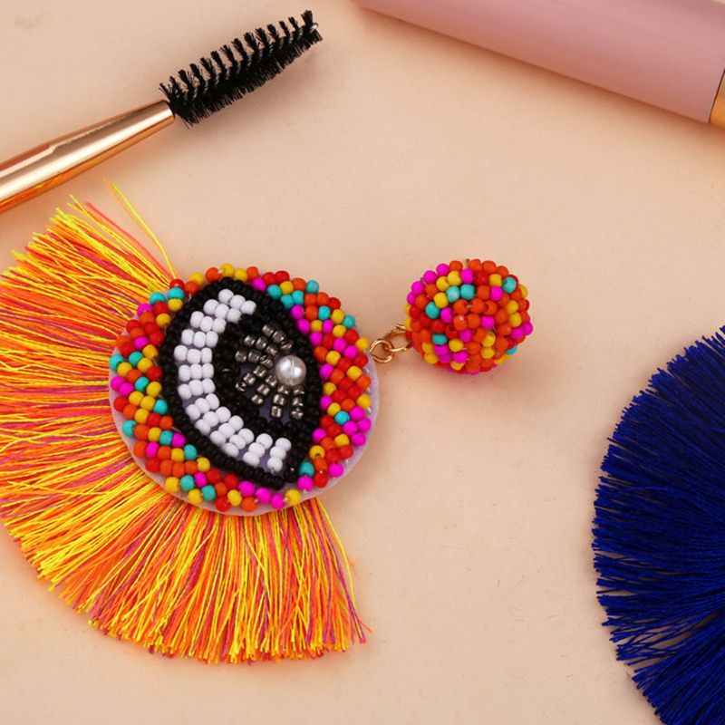 Siy Anting Kait Gantung Statement Desain Mata Besarrumbai Manikmanik Warna Warni Gaya Bohemian Untuk Wanita