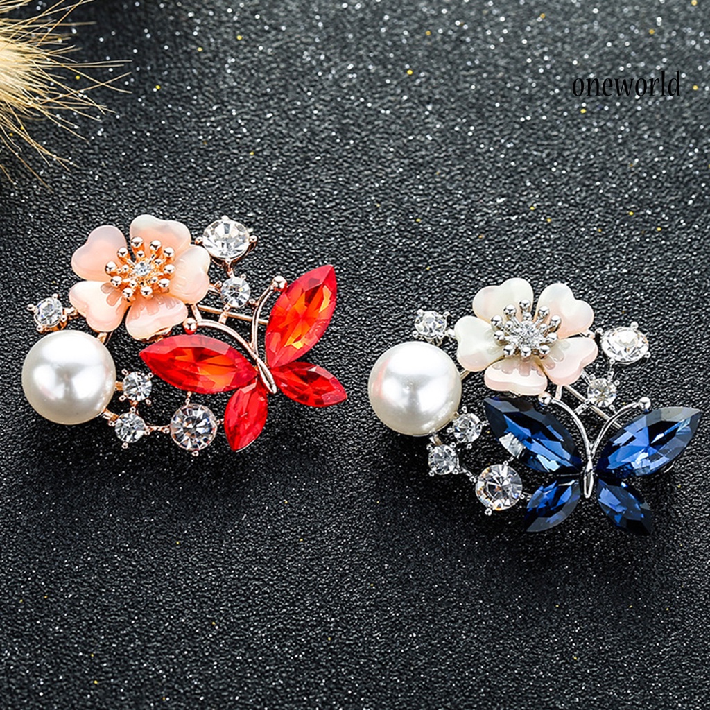 OW@ Brooch Pin Butterfly &amp; Flower Decor Durable Elegant Style Lovely Brooch for Daily Life