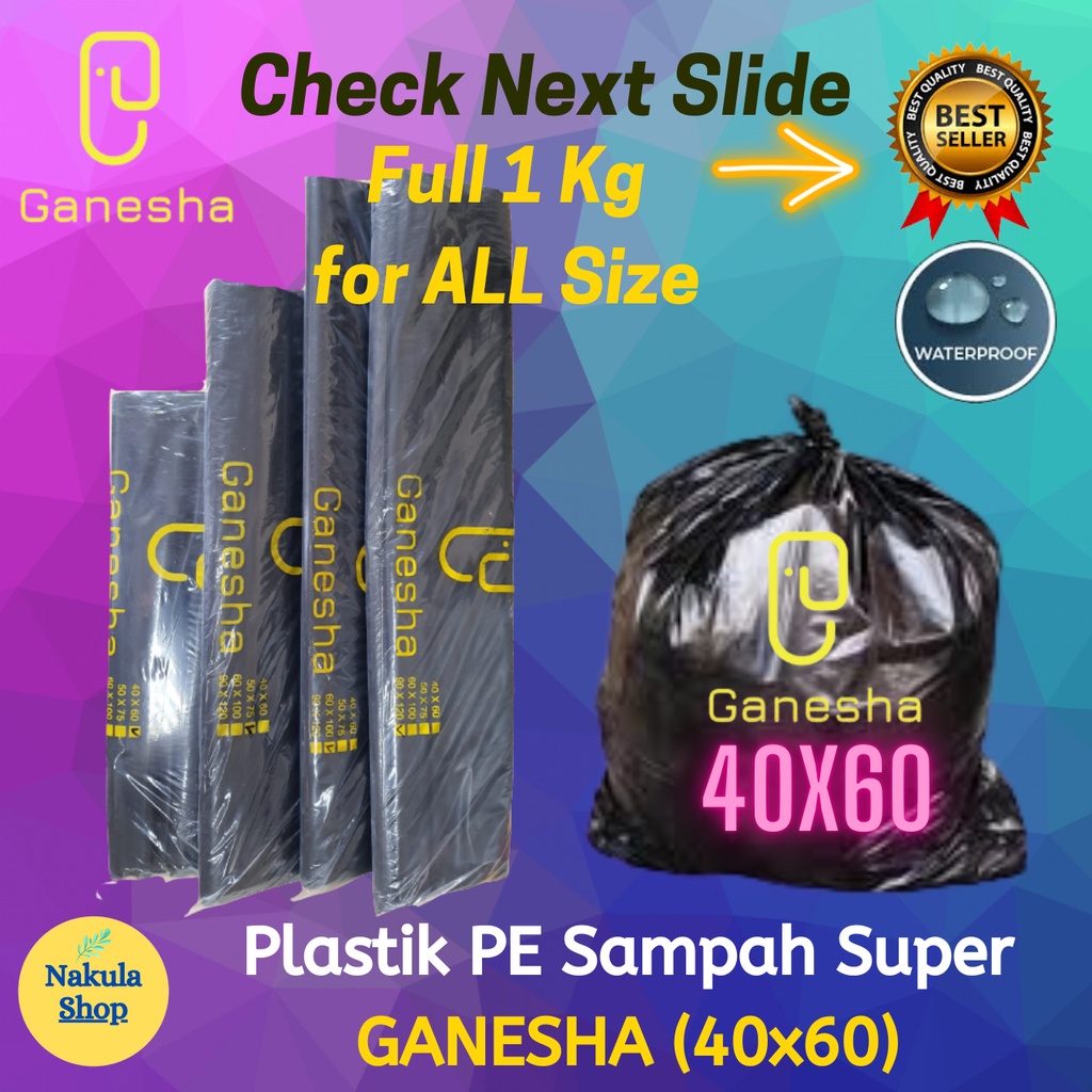 Kantong Plastik Sampah Hitam Tebal PREMIUM merk GANESHA uk 40x60