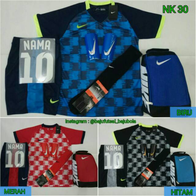 Baju Futsal & Sepak Bola Nike NK30  Jersey Setelan Kaus Kaki Deker Tas Nama Punggung Nomor