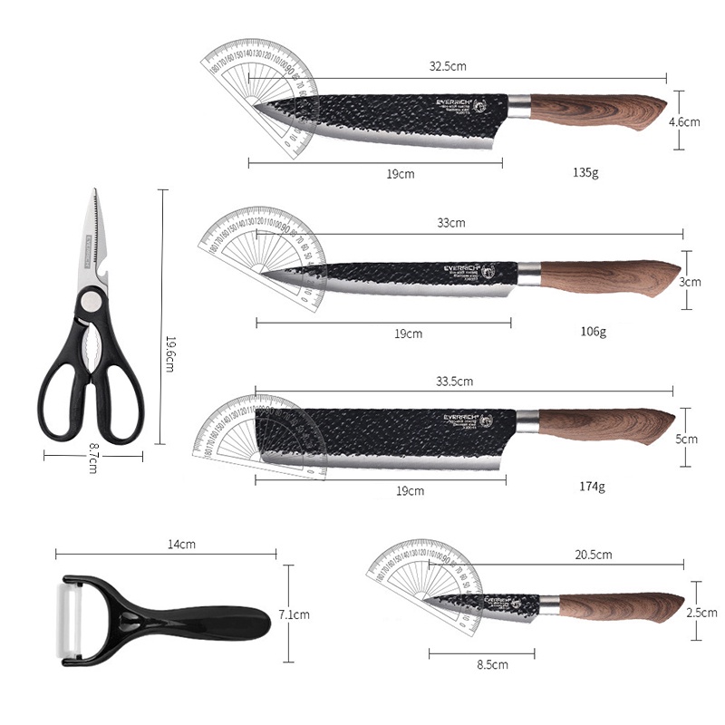 VISHAL 6Pcs PISAU SET KNIFE DIAMOND Tajam Knife Diamond Set 6in1 Pegangan Serat Kayu Pisau Dapur Set Stainless VS-1848