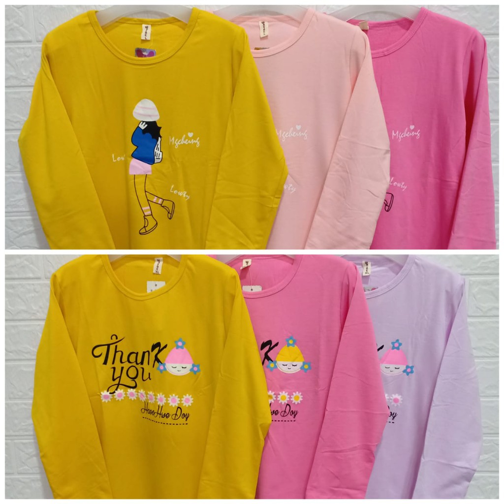 Kaos Oblong Lengan Panjang Anak Perempuan Import // 4-8 Tahun