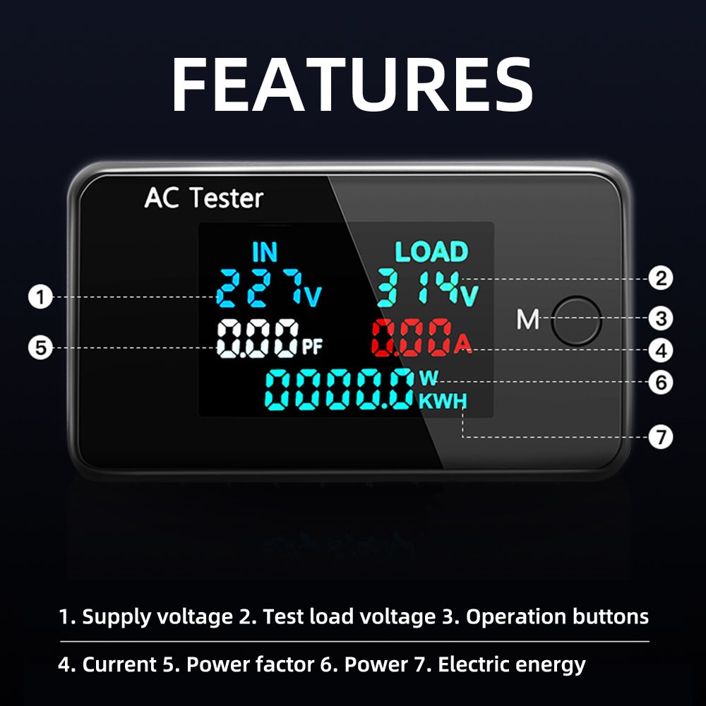 Voltmeter Digital AC 0-500V 5in1 Power Energy Meter 0-100A Ammeter Dengan Display LED