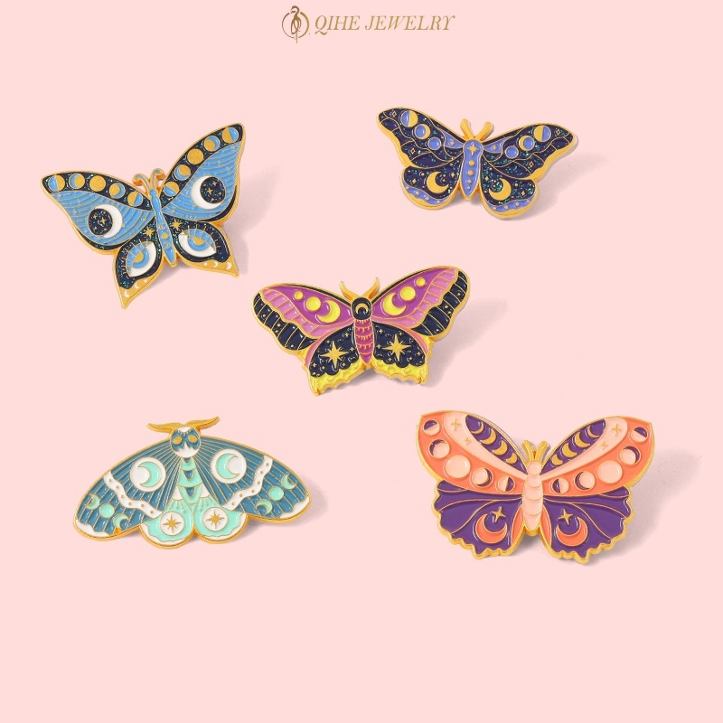 Bros Pin Enamel Bentuk Bintang Bulan Butterfly 5 Gaya Untuk Hadiah