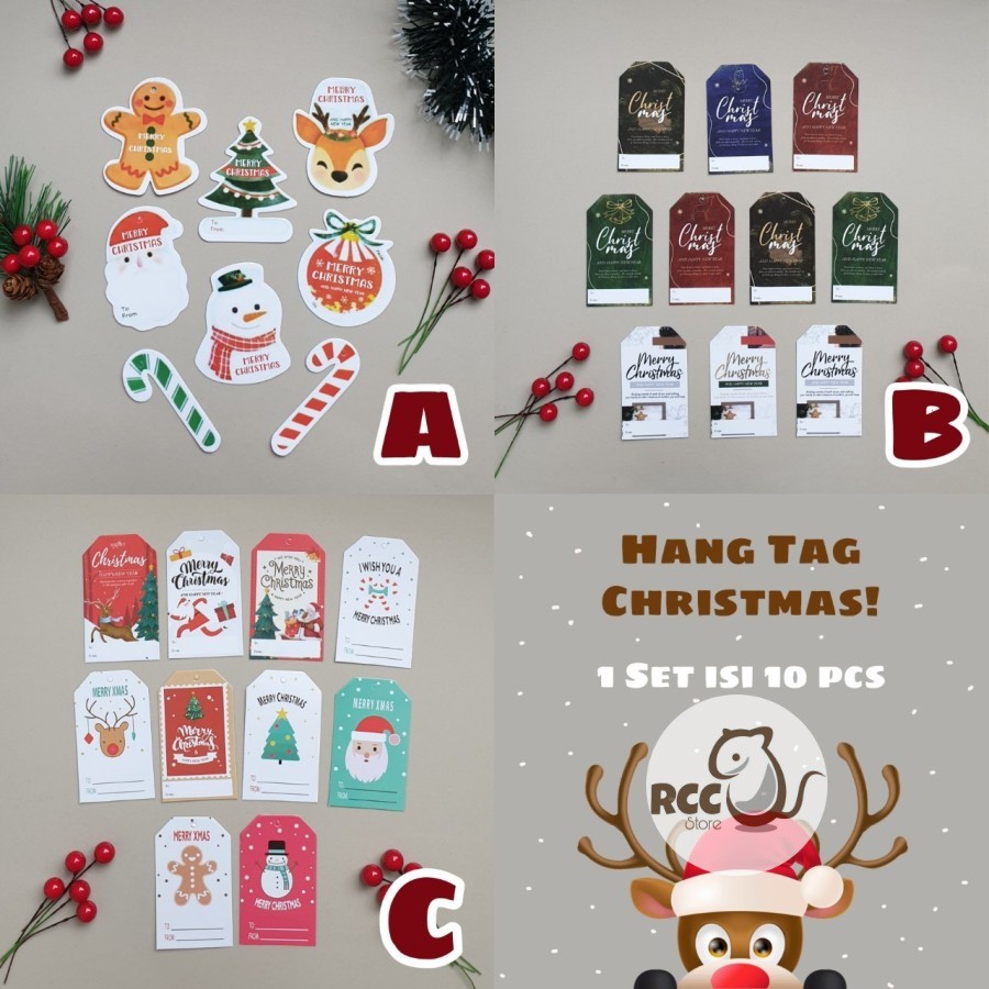 

10Pcs Hang Tag Kartu Ucapan Label Kado Parcel Natal Merry Christmas
