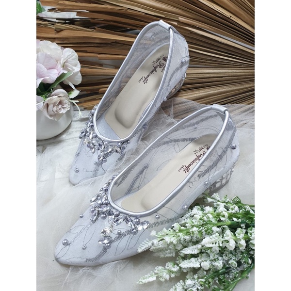 sepatu merrisa silver tinggi 3cm kaca