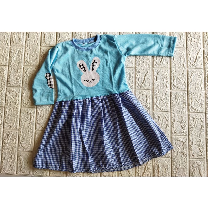 Dress Anak Rabbit/Dress Anak 2-7 tahun/Dress Anak Rok kotak-kotak