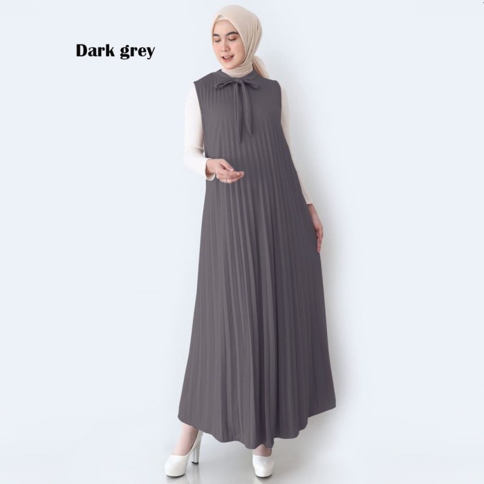 Gamis wanita Baju Gamis Wanita Plisket Maxy Lengan Buntung / Tanpa Lengan Kensi - DARK GREY Gamis wa