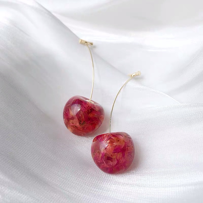 Anting Tusuk Gantung Panjang Desain Buah Ceri Gaya Korea Untuk Wanita