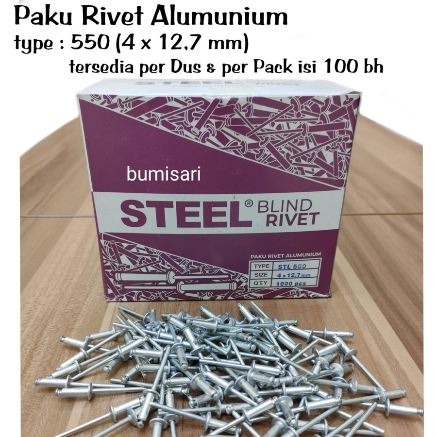 Paku Rivet Alumunium 550 (4 x 12,7 mm) Per pack isi 100