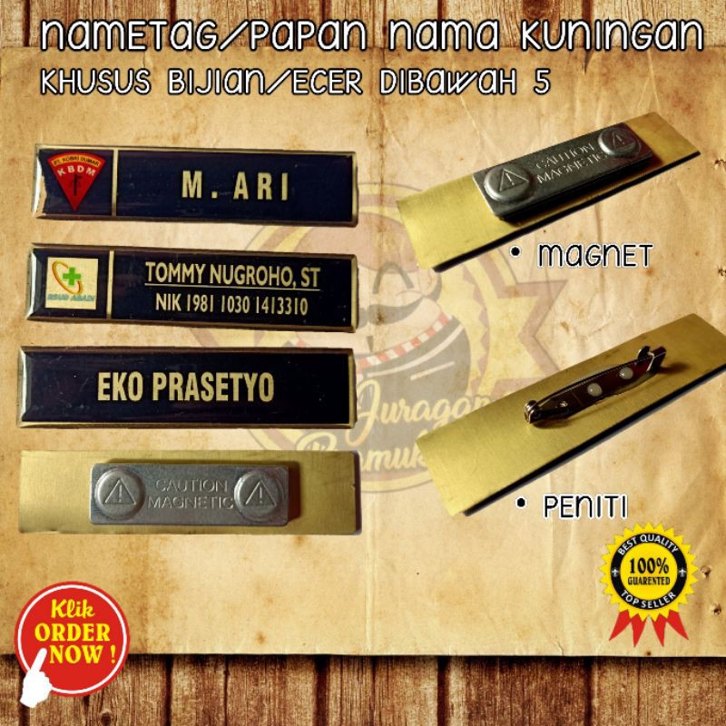 PAPAN NAMA/NAMETAG KUNINGAN KHUSUS HARGA ECER/BIJIAN ( CUSTOM )