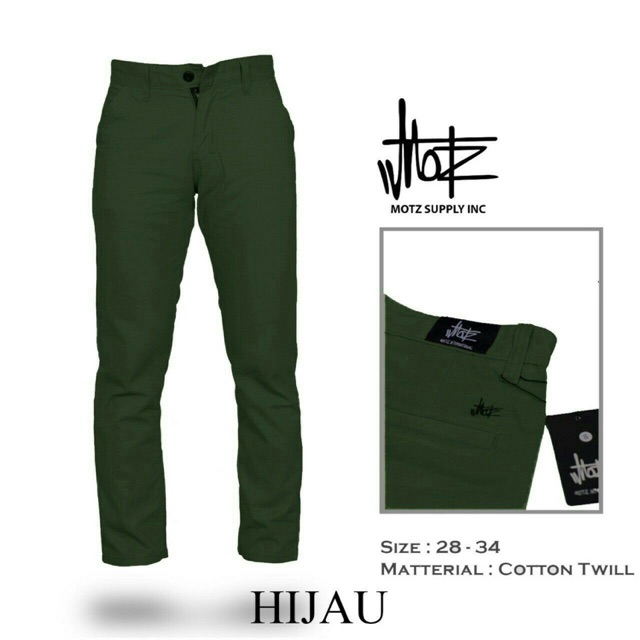 Celana Chino panjang pria hijau army