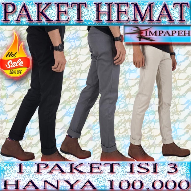 PROMO !!! 1 PAKET ISI 3 PIS / CELANA CHINO PANJANG / CELANA PANJANG PRIA / CHINOS PANJANG PRIA / CINOS PANJANG / CELANA PANJANG PRIA / CELANA JEANS PRIA / CELANA PANJANG PRIA TERARU