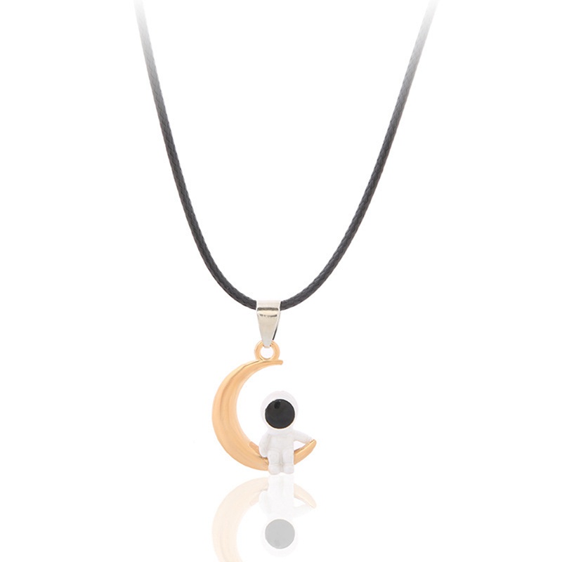 Fancyqube Kalung Desain Astronot Bintang Dan Bulan Bahan 925 Sterling Silver Untuk Pasangan