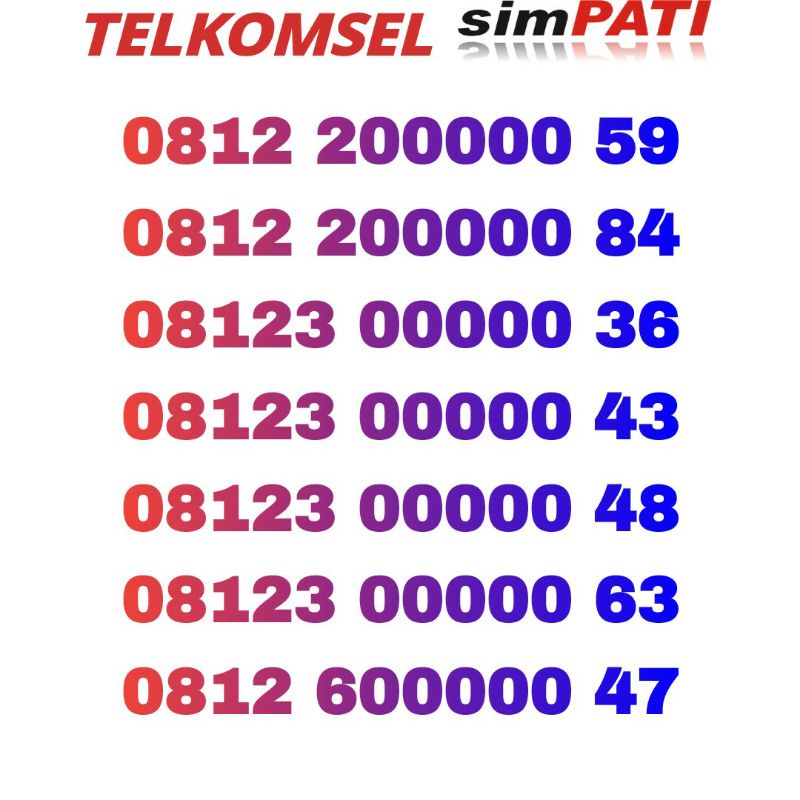 nomor Cantik Telkomsel simpati panca 00000 ekor 59 dan 84