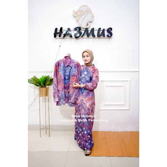 couple gamis jumputan palembang asli sutra silk