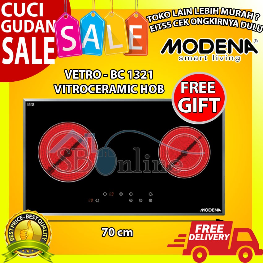 Kompor Listrik Tanam Vitroceramic Hob Modena BC 1721 2 Tungku 70 Cm