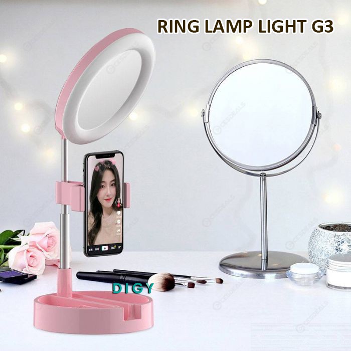 Termurah Ring Lamp Light G3  warna HITAM Make up Mirror Ring Light Phone Holder Kaca