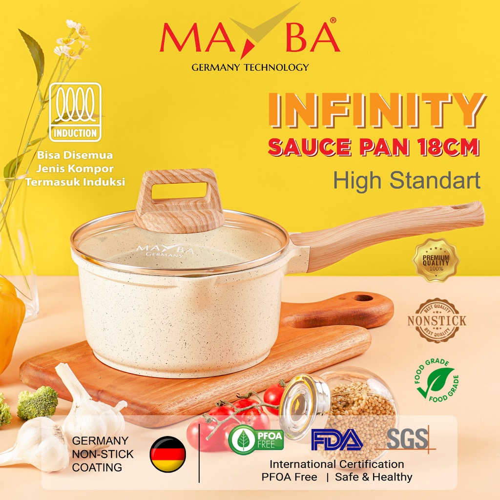 MILK POT INFINITY Panci Susu Saucepan 18CM MAYBA GERMANY W/LID Maifan Stone Nonstick LESS OIL MILK PAN