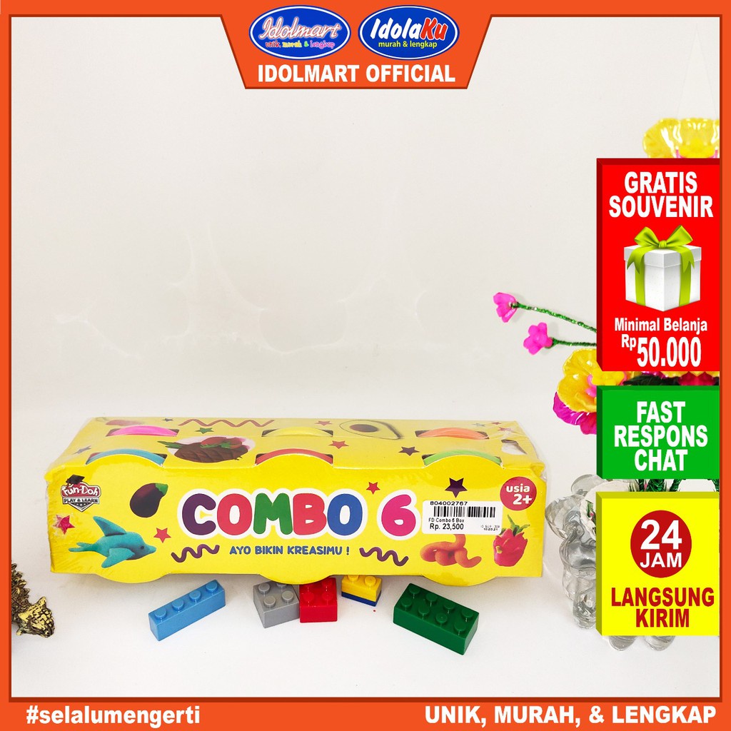 IDOLAKU Mainan Fundoh combo isi 6 pcs/ Lilin Mainan reffil / Mianan Edukasi SNI / Fun Doh