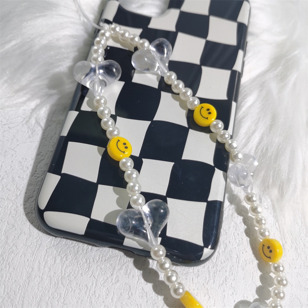 Tali Lanyard Manik-Manik Mutiara Akrilik Transparan Motif Smiley Face Untuk Case Handphone