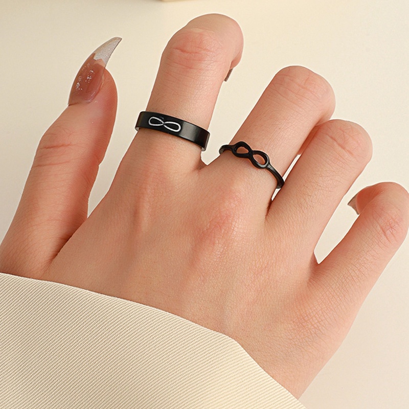 2pcs / Set Cincin Pasangan Model Terbuka Adjustable Desain Angka 8 Kupu-Kupu Gaya Vintage Untuk Unisex