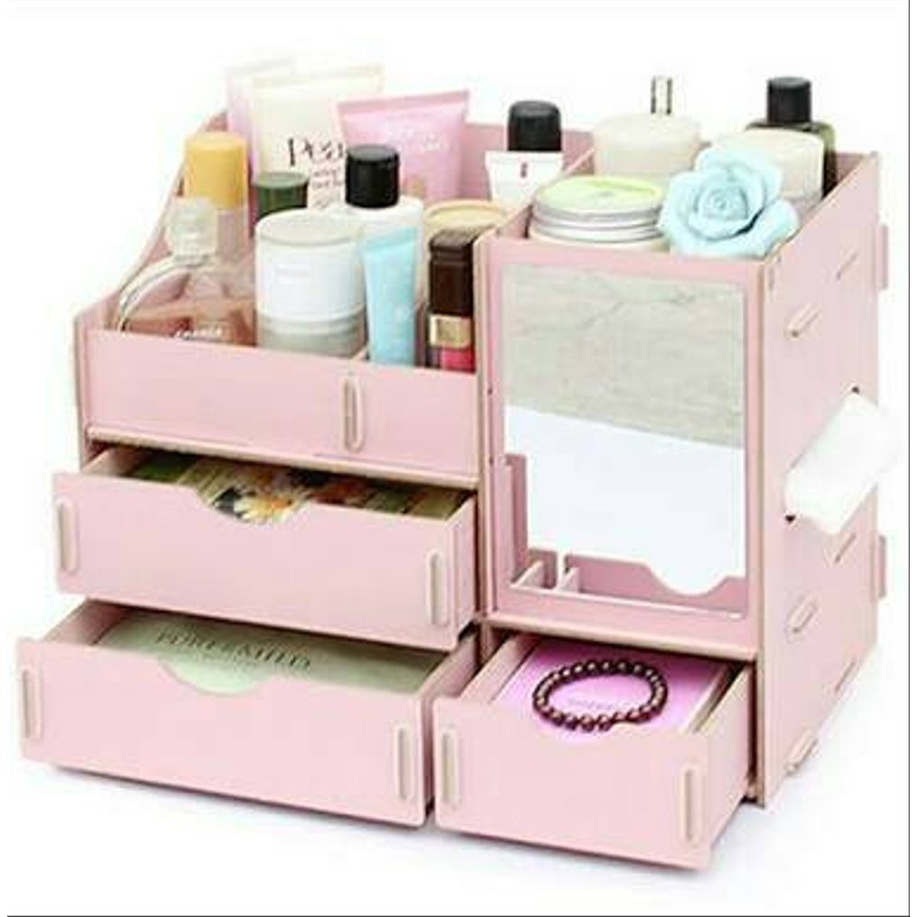 rumah_kita2020 Rak Kosmetik Kayu Ada Cermin Lubang Tisu Wooden Make Up Organizer Rak P3K Rak Serbaguna Multifungsi Lemari Kotak Obat Storage Box COD MURAH