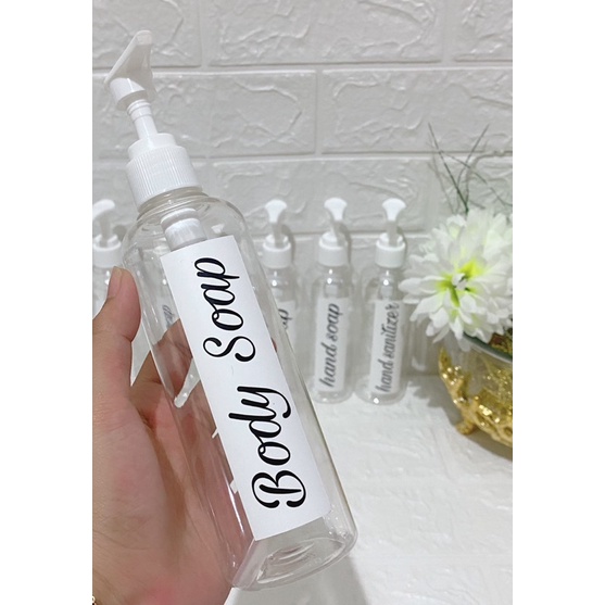 botol 250ml bening stiker putih. aesthetic bottle minimalist refill organizer tempat sabun cair pump estetik