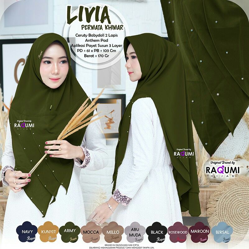 Hijab Livia Permata Khimar by Raqumi / Model Hijab Terbaru 2021 / Style Hijab / Jilbab Kerudung