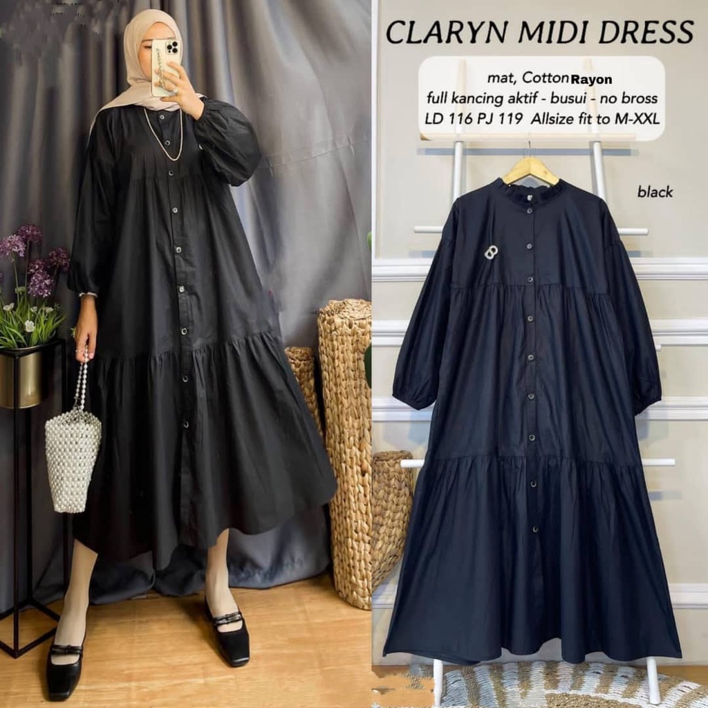 Baju CLARYN MIDI DRESS BL Bahan KATUN RAYON Gamis Maxi Wanita Terbaru 2021 Maxy Dress Muslim Terbaru Dress Gaun Dewasa Gamis Syari