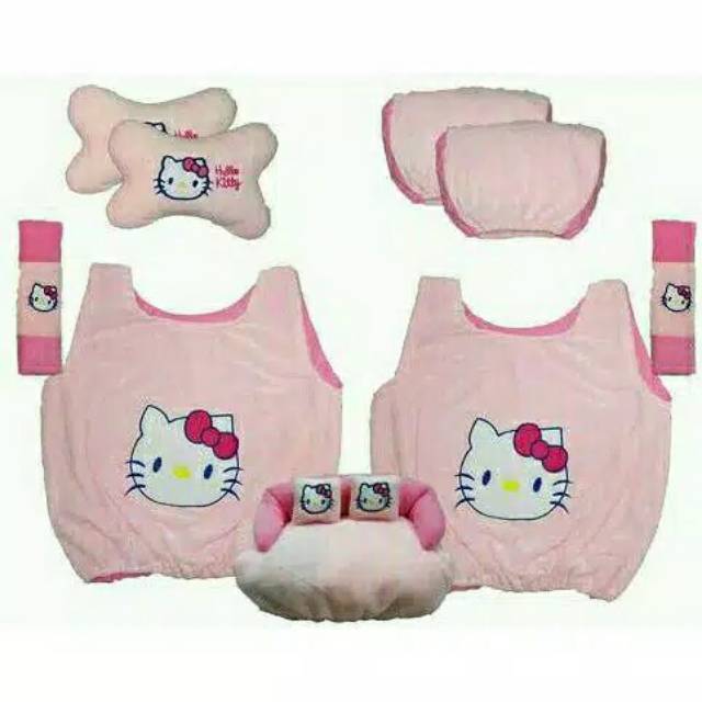 Bantal Mobil Hello kitty Set 5in1 / Sarung Jok  Set 5in1 Hello kitty