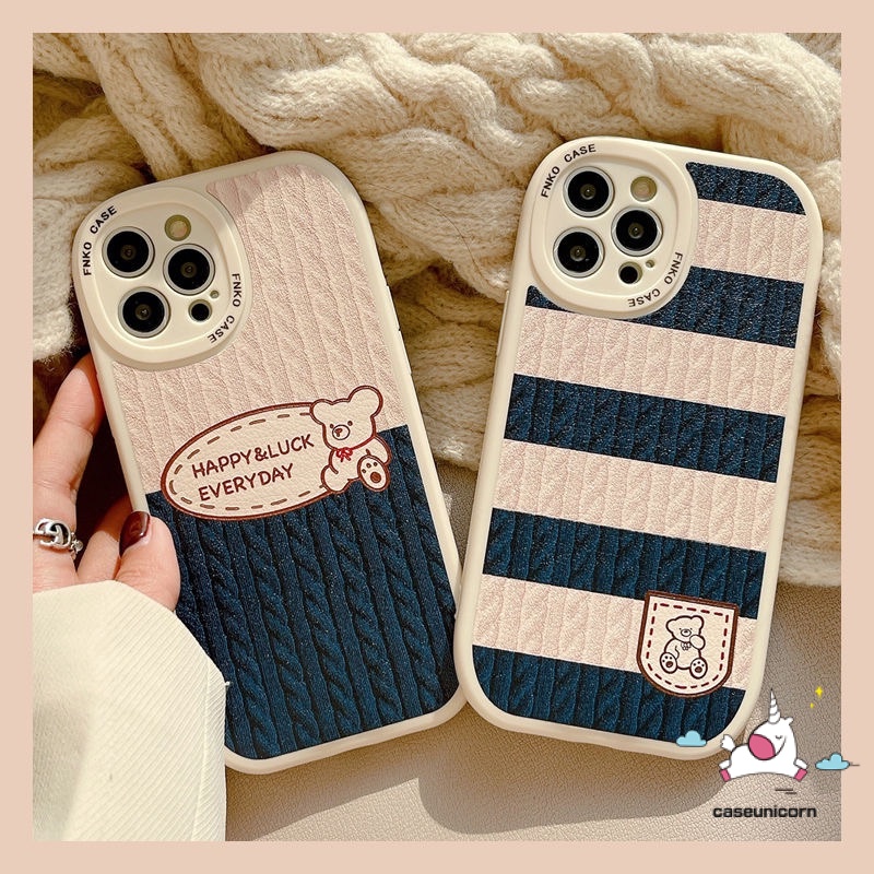 Case Realme C55 C53 C21Y C12 C31 C35 C30 C15 C25 C25s C25Y C11 C17 C20 C3 C21 GT 10 Pro Plus 8i 6i 5 5i 9i 7i 6 8 8pro Motif Rajut Beruang Kartun Lucu Garis Splicing Lembut Cove