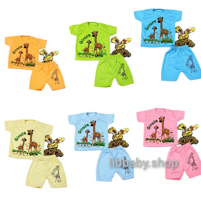 COD 1 STEL BAJU BAYI / BALITA TERBARU TERMURAH USIA 0-12 BULAN MOTIF JERAPAH LIBBABY.SHOP