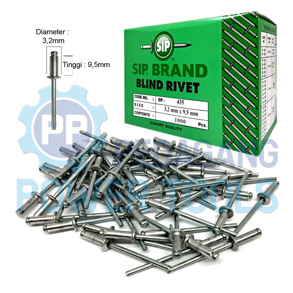 SIP 435 PAKU RIVET 3.2 x 9.5 MM BLIND RIPET RIFET TEMBAK 1 PAK 1000 PC