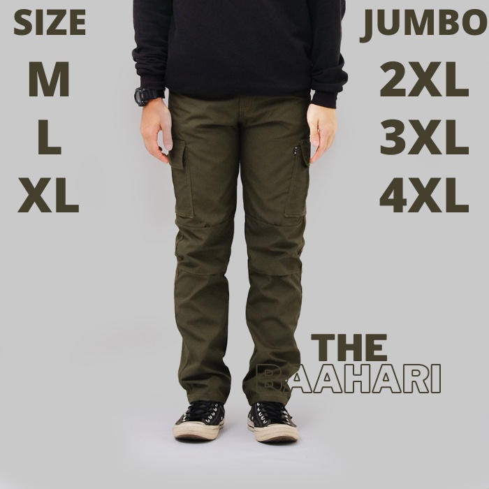 Cargo Pants - Celana Cargo Panjang Pria Celana Jumbo Bigsize Bahan Ripstop Warna Hijau Army AllSize 