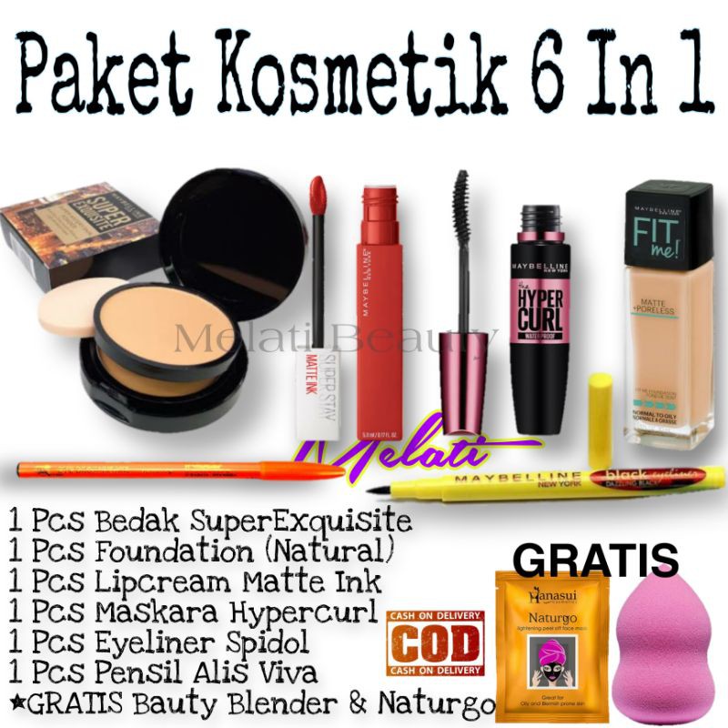 Paket Make Up Set Maybelline 6 In 1 / Paket Kosmetik / Make Up Kecantikan / Make Up Murah