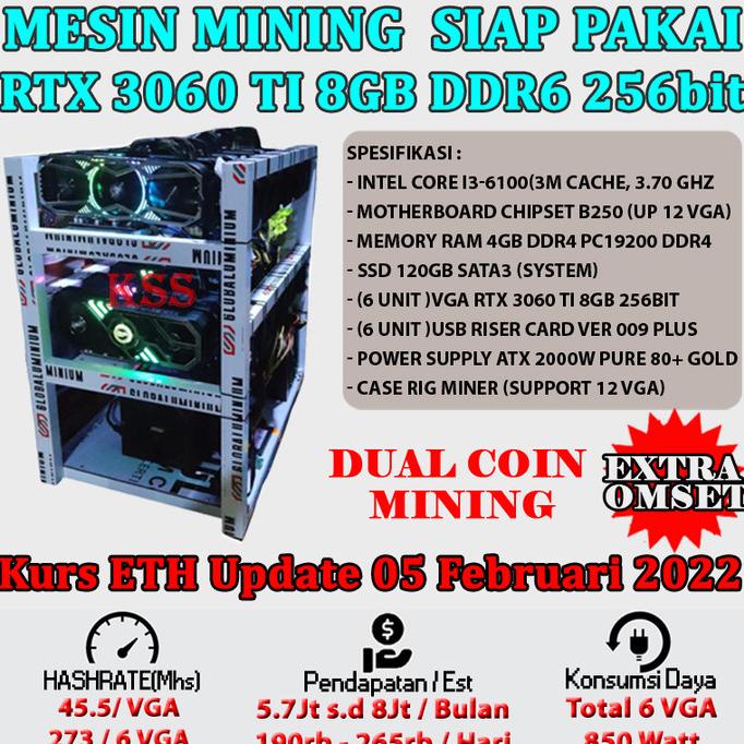 Mesin Crypto / Rig Mining Rtx 3060 Ti / Rtx3060Ti 8Gb Ddr6 Paket 6 Vga