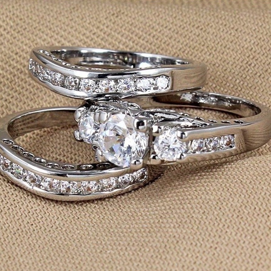 SEUSUK  3Pcs / Set Cincin Bridal dengan Zirconia untuk Wanita