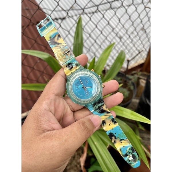 Jam Tangan Pria Swatch Aqua Chrono Blue Vintage Original Lengkap