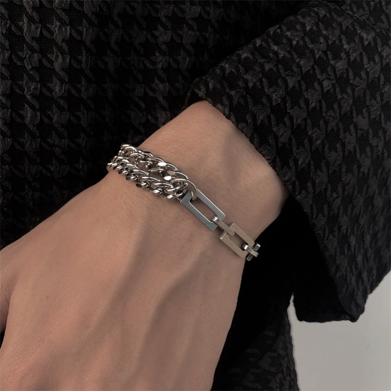 Gelang Bahan Titanium steel Model double layer adjustable Gaya Jepang Dan Korea Untuk Pria