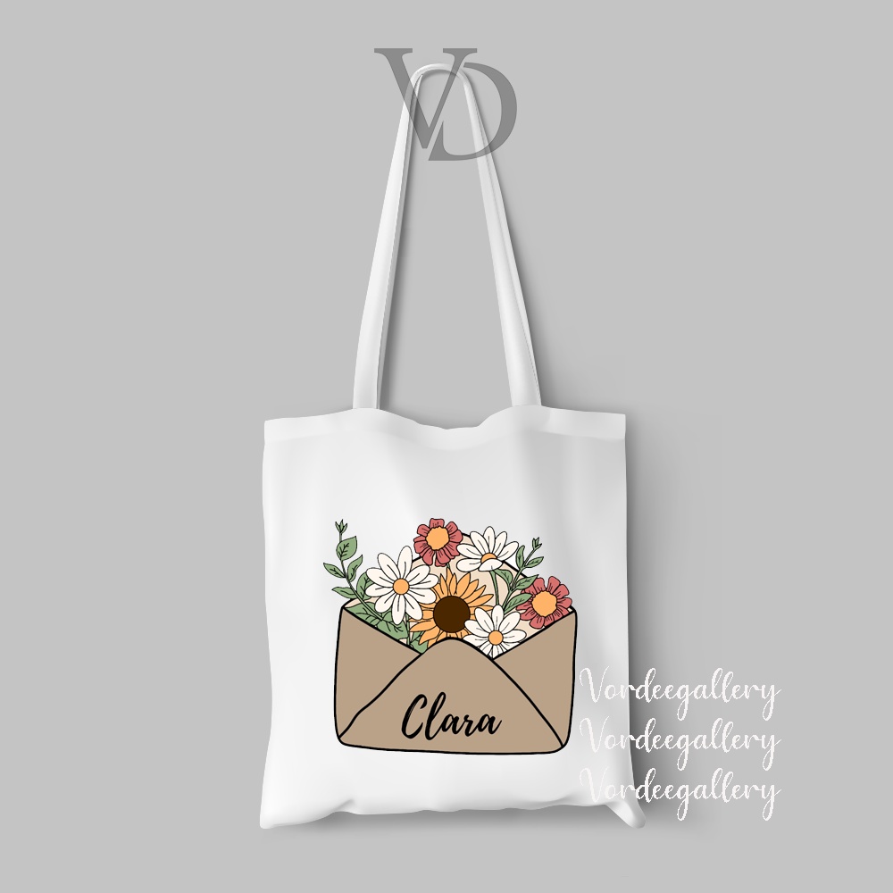 CUSTOM NAMA / TOTE BAG flower girl BAHAN KANVAS MOTIF nama / SOUVENIR WEDDING /  korean TOTE BAG / hadiah wedding / custom tote bag nama