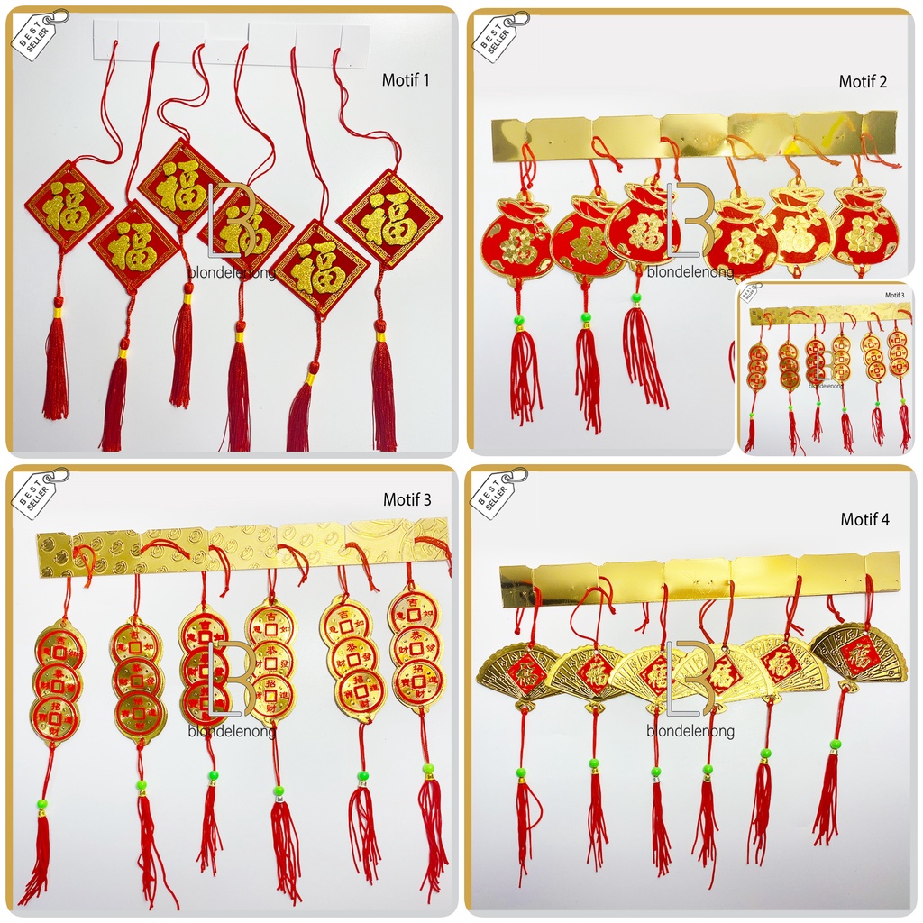 Gantungan Hiasan Tasel Tassel Dekorasi Pohon Imlek Mehwa Meihua Fuk Hoki Hongshui Fengshui Souvenir Suvenir Parcel Parsel Hampers Hadiah Gift Imlek New Year Tahun Baru Cina Cny Rumbai Merah Foil Emas Gold Dashboard Kaca Pintu Rumah Mobil Murah Import