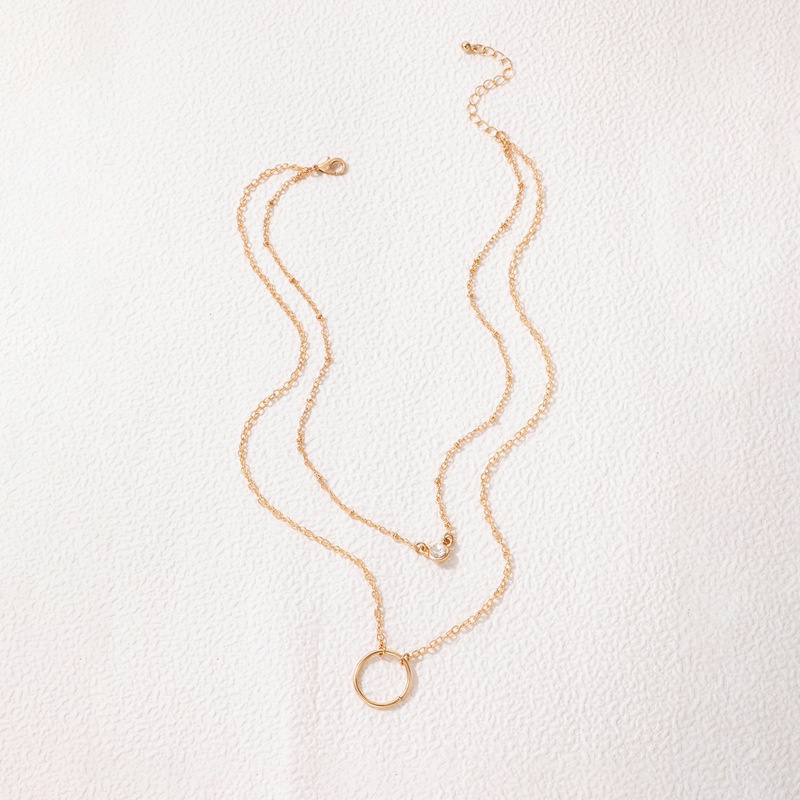 Kalung Rantai Multilayer Bahan Alloy Bentuk Geometri Aksen Berlian Untuk Wanita