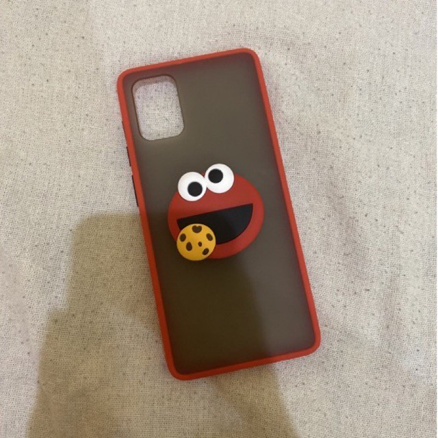 Case Samsung A71 PopSocket Elmo Sesame Street Merah Hybrid Soft Hard Frosted Glass Silikon Bumper