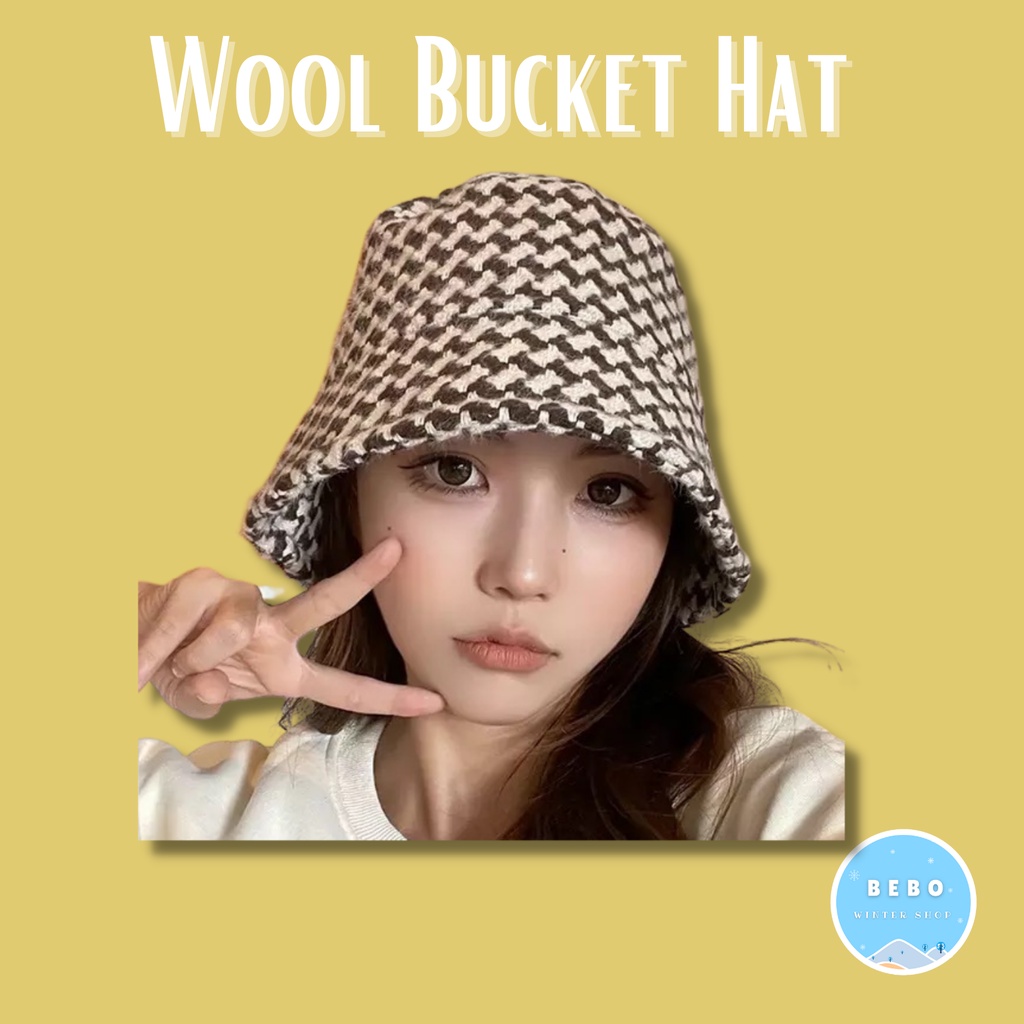 Topi bucket wool houndstooth Bucket Hat