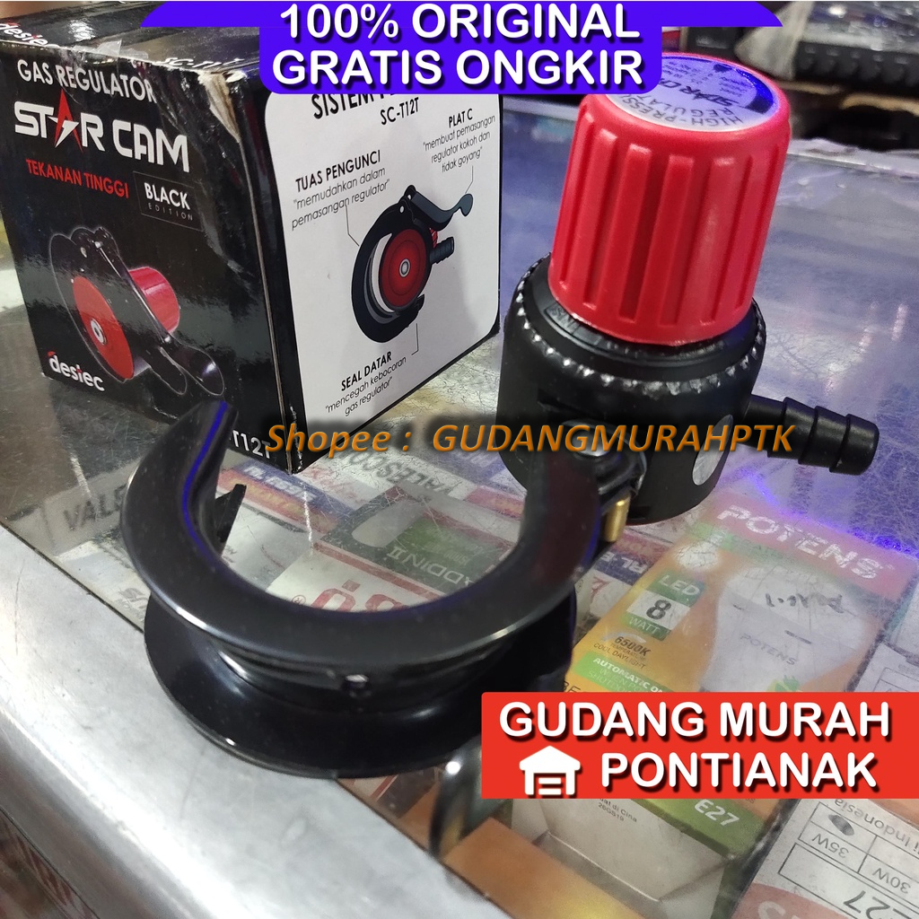 Regulator TEKANAN TINGGI Starcam Tanpa Meter SC-T12T Model Cekak Jepit Anti Bocor kompor mawar semawar