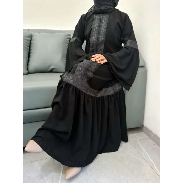 abaya all black dubai pipik gamis hitam arab elegant