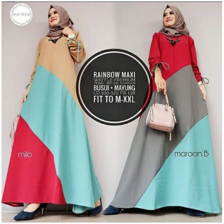 Fashion Wanita Muslim Gamis Rainbow Maxy